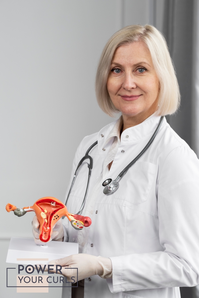 A doctor holding a 3D model of a uterus.